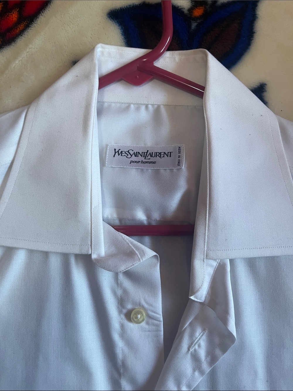 Yves Saint Laurent Men's White Dress Shirt with Spread Collar